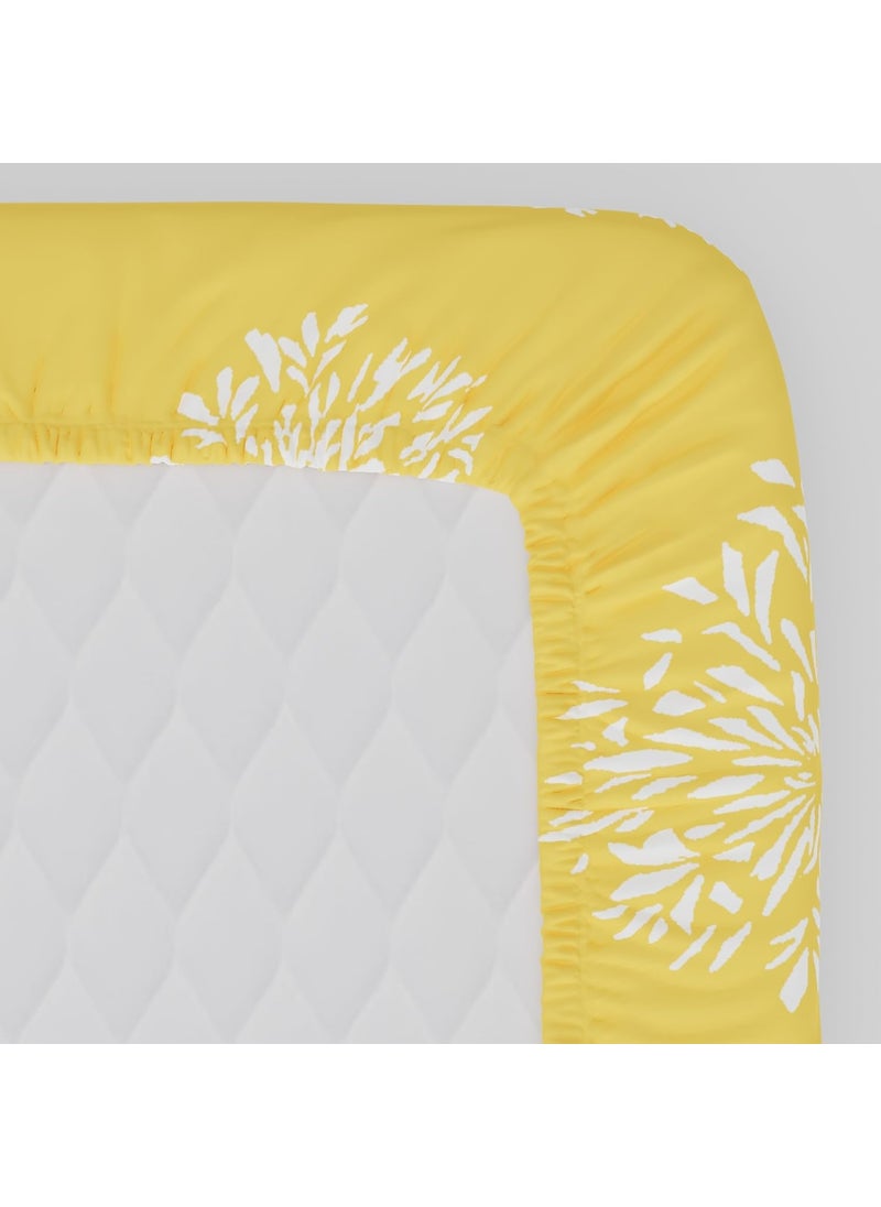 Huesland by Ahmedabad Cotton 144 TC Fitted Sheet Double Bed Cotton with 2 Pillow Covers 60 x 78 inches Yellow White