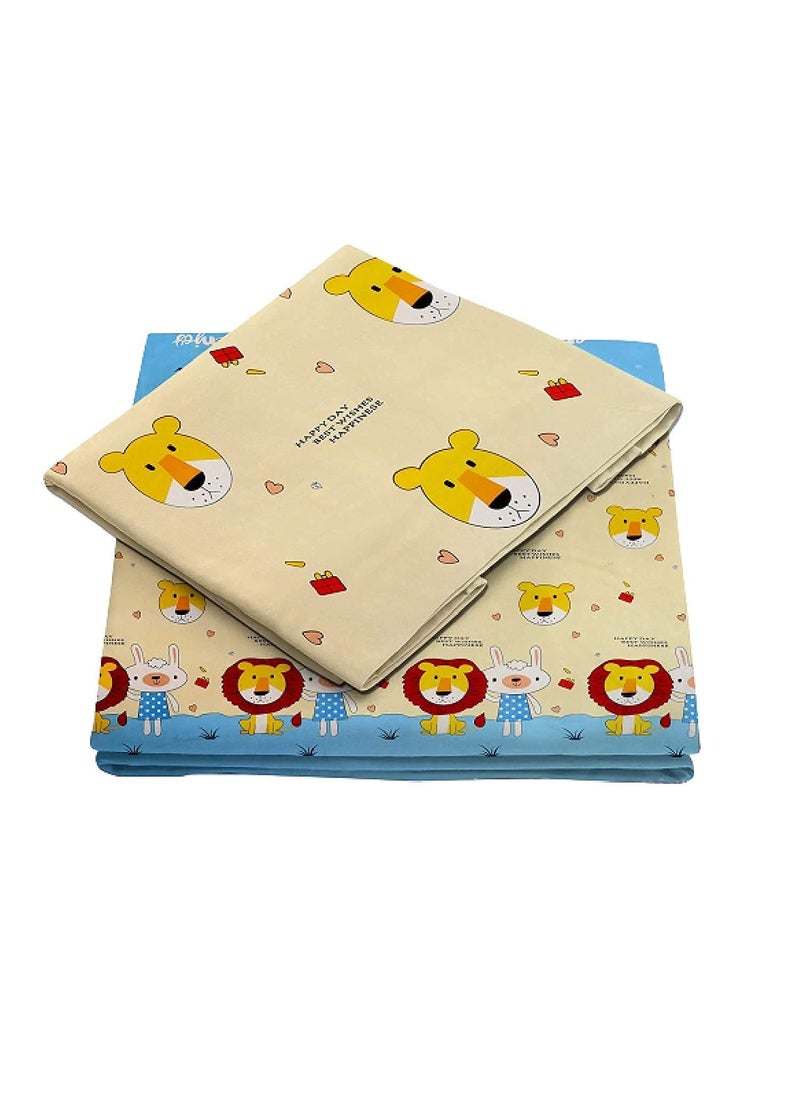 SHIVI CREATION Prime Collection 200 TC Kids Printed Glace Cotton Double Bedsheet with 2 Pillow Covers Multicolour 90 x 100 Inch Lion Kitty