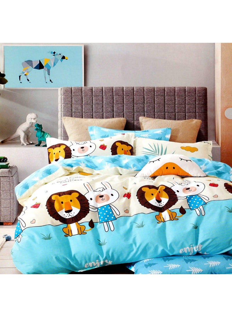 SHIVI CREATION Prime Collection 200 TC Kids Printed Glace Cotton Double Bedsheet with 2 Pillow Covers Multicolour 90 x 100 Inch Lion Kitty