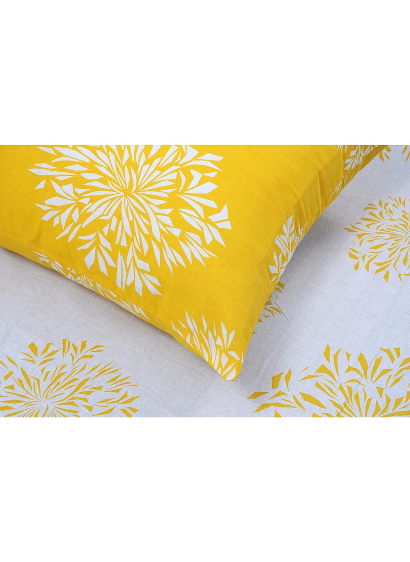 Huesland by Ahmedabad Cotton 144 TC Fitted Bedsheets Queen Size Cotton with 2 Pillow Covers Color 5ft x 65ft White Yellow