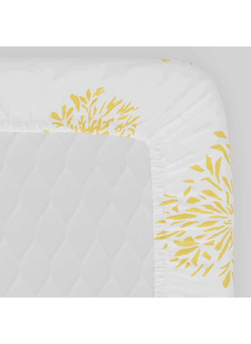Huesland by Ahmedabad Cotton 144 TC Fitted Bedsheets Queen Size Cotton with 2 Pillow Covers Color 5ft x 65ft White Yellow