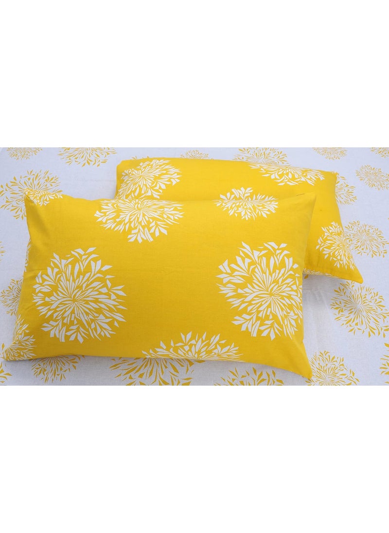 Huesland by Ahmedabad Cotton 144 TC Fitted Bedsheets Queen Size Cotton with 2 Pillow Covers Color 5ft x 65ft White Yellow