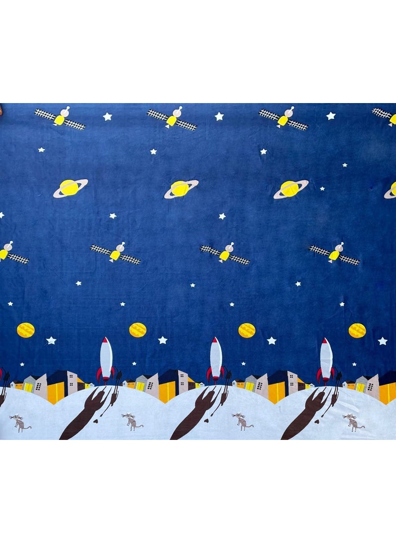 SHIVI CREATION Prime Collection 200 TC Kids Printed Glace Cotton Double Bedsheet with 2 Pillow Covers Multicolour 90 x 100 Inch Space Ship