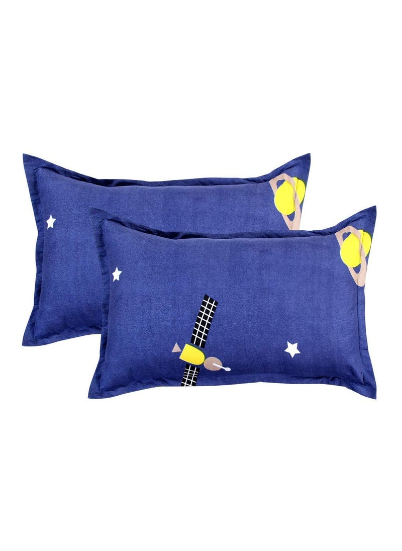 SHIVI CREATION Prime Collection 200 TC Kids Printed Glace Cotton Double Bedsheet with 2 Pillow Covers Multicolour 90 x 100 Inch Space Ship