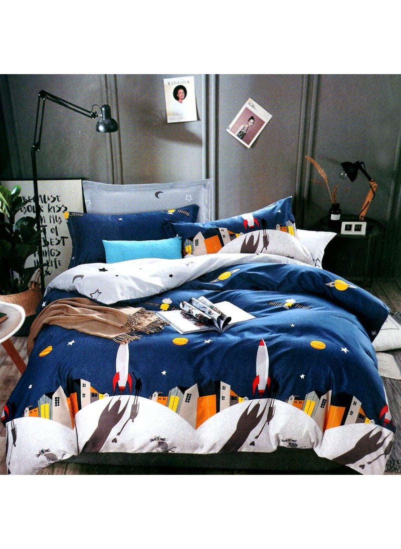 SHIVI CREATION Prime Collection 200 TC Kids Printed Glace Cotton Double Bedsheet with 2 Pillow Covers Multicolour 90 x 100 Inch Space Ship