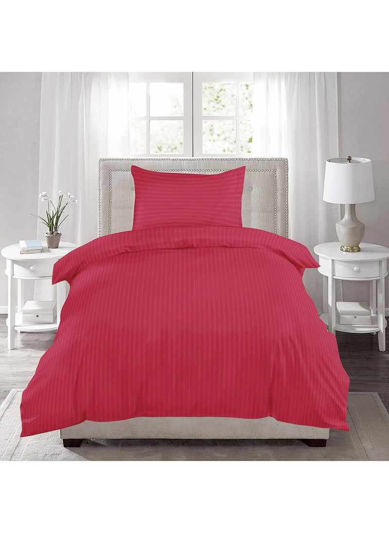 HUESLAND by Ahmedabad Cotton 220 TC Single Fitted Bed Sheet with 1 Pillow Cover Striped Cotton Sateen Collection 36 x 78 inches Tomato Red