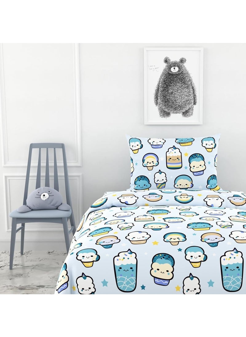 LORETO A QUALITY LINEN BRAND 100 Pure Cotton Bedsheet for Single Bed 144TC Soft Breathable Single Bed Sheet with Pillow Cover Kawaii Pastel Sky Drinks 54 x 84 Inches