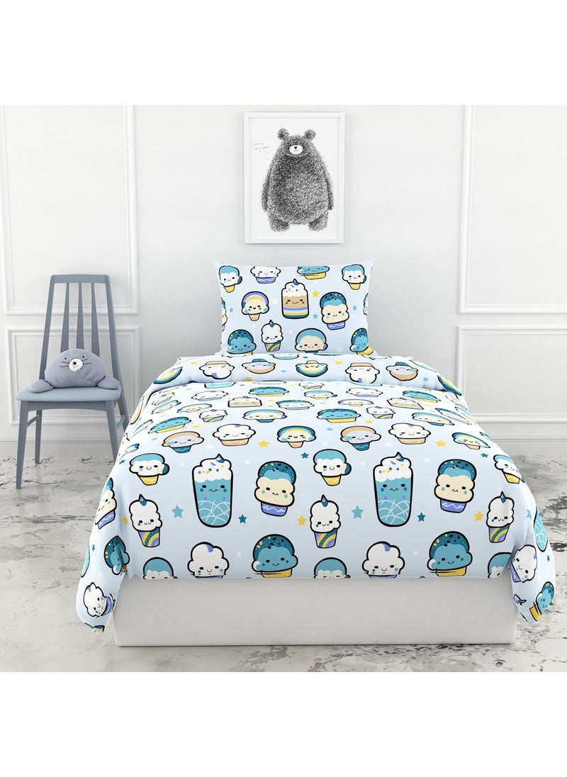 LORETO A QUALITY LINEN BRAND 100 Pure Cotton Bedsheet for Single Bed 144TC Soft Breathable Single Bed Sheet with Pillow Cover Kawaii Pastel Sky Drinks 54 x 84 Inches