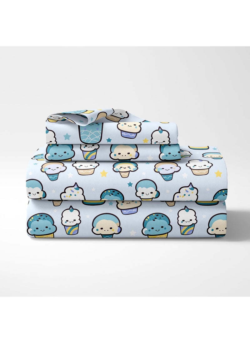 LORETO A QUALITY LINEN BRAND 100 Pure Cotton Bedsheet for Single Bed 144TC Soft Breathable Single Bed Sheet with Pillow Cover Kawaii Pastel Sky Drinks 54 x 84 Inches