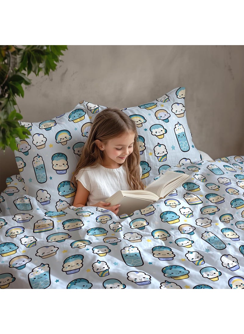 LORETO A QUALITY LINEN BRAND 100 Pure Cotton Bedsheet for Single Bed 144TC Soft Breathable Single Bed Sheet with Pillow Cover Kawaii Pastel Sky Drinks 54 x 84 Inches