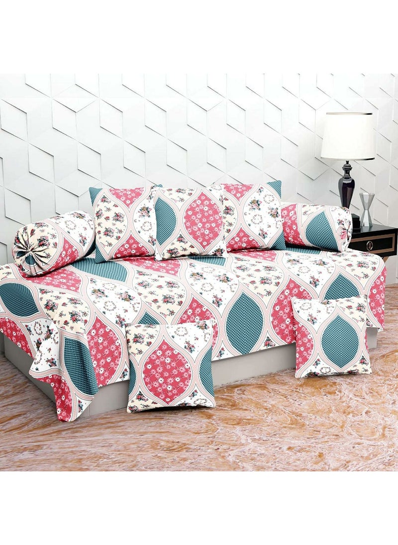 Jyotaksh 200TC Diwan Set Cotton 8 Piece Deewan Printed Bedsheet Sets for Living Room Hall Set of 8 Piece 1Bed Sheet 60x90 Inch 2Bolster Cover 16x32 Inch 5Cushion Cover 16x16 InchAW28