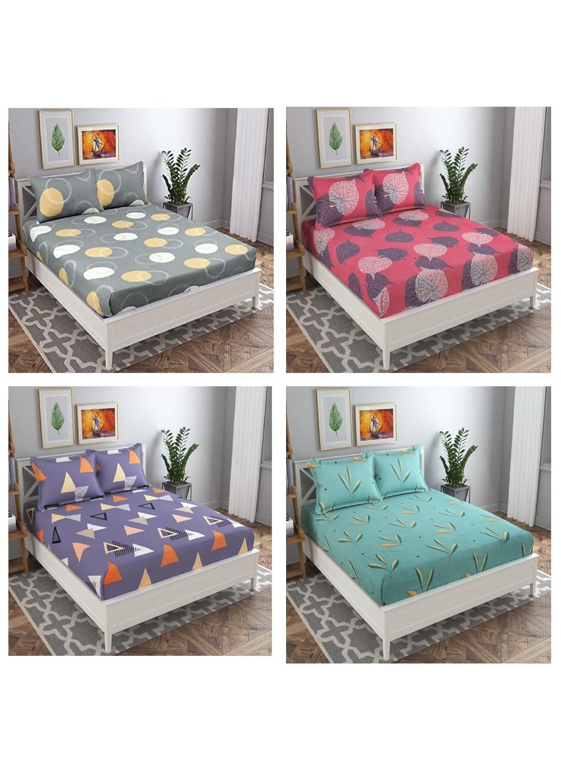 Vas Collections Prime Collection Combo Pack of 4 Double Bedsheet with 8 Pillow Covers 160 Tc Soft Long Lasting 225X228 Cm Or 75X75 FtGreyPink Green Microfiber