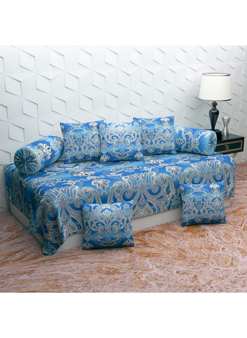 Jyotaksh 200TC Diwan Set Cotton 8 Piece Deewan Printed Bedsheet Sets for Living Room Hall Set of 8 Piece 1Bed Sheet 60x90 Inch 2Bolster Cover 16x32 Inch 5Cushion Cover 16x16 InchAW30