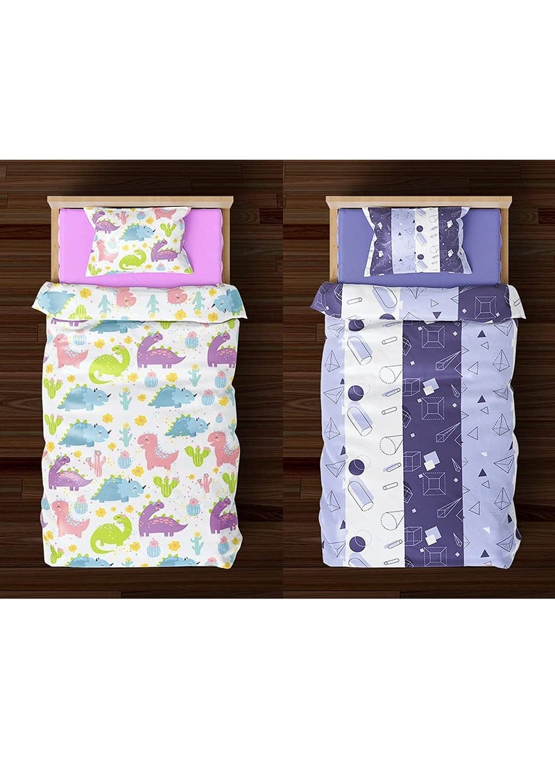 PumPum Collection Kids Boys Girls Teens Children Soft Comfortable Printed Combo Flat Micro Cotton Single Bedsheet Pack of 2Dinosaur Design