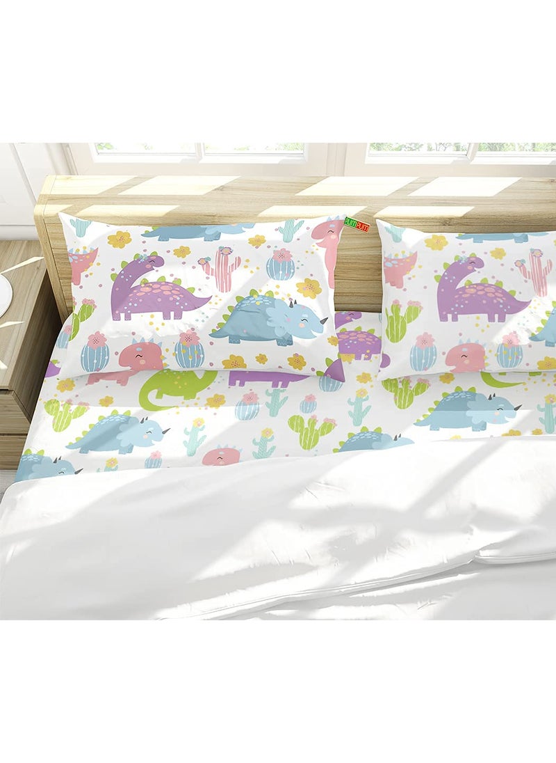 PumPum Collection Kids Boys Girls Teens Children Soft Comfortable Printed Combo Flat Micro Cotton Single Bedsheet Pack of 2Dinosaur ABCD