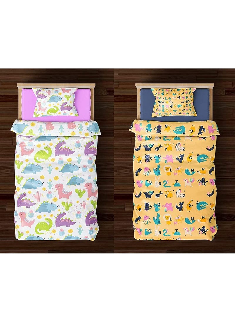 PumPum Collection Kids Boys Girls Teens Children Soft Comfortable Printed Combo Flat Micro Cotton Single Bedsheet Pack of 2Dinosaur ABCD
