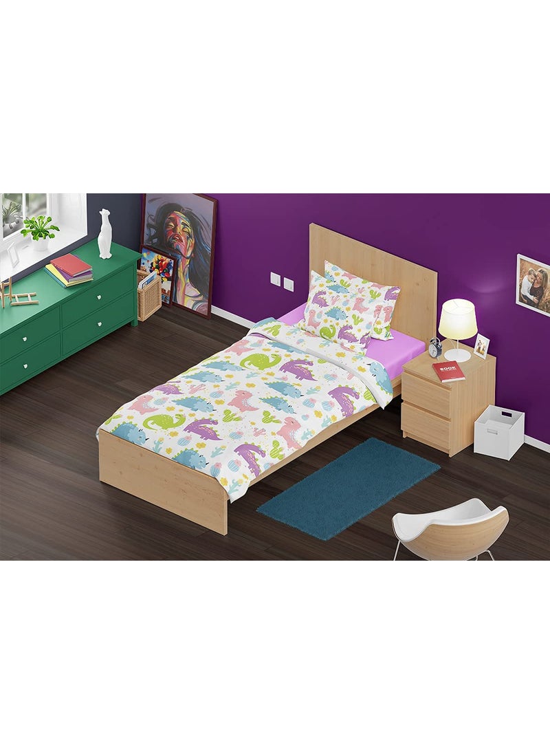 PumPum Collection Kids Boys Girls Teens Children Soft Comfortable Printed Combo Flat Micro Cotton Single Bedsheet Pack of 2Dinosaur ABCD