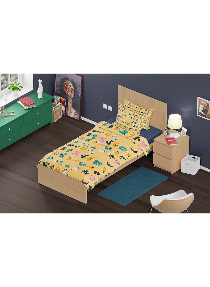 PumPum Collection Kids Boys Girls Teens Children Soft Comfortable Printed Combo Flat Micro Cotton Single Bedsheet Pack of 2Dinosaur ABCD