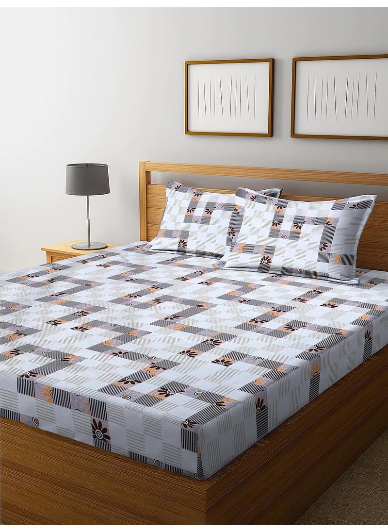 STARNSTYLE Fitted BedsheetElastic Fitted Bedsheets King SizeBedsheet for Double Bed Elastic Fitted144 TC ezyption Cotton Floral Fitted Bedsheet with 2 Pillow Cover78x72 Inches White Box