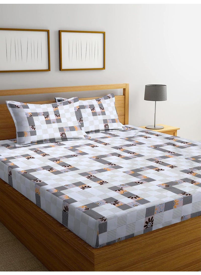 STARNSTYLE Fitted BedsheetElastic Fitted Bedsheets King SizeBedsheet for Double Bed Elastic Fitted144 TC ezyption Cotton Floral Fitted Bedsheet with 2 Pillow Cover78x72 Inches White Box