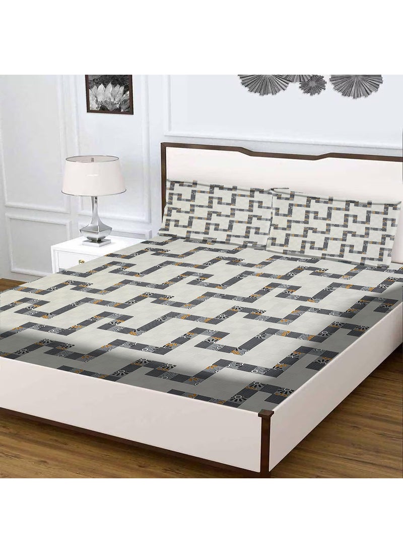 STARNSTYLE Fitted BedsheetElastic Fitted Bedsheets King SizeBedsheet for Double Bed Elastic Fitted144 TC ezyption Cotton Floral Fitted Bedsheet with 2 Pillow Cover78x72 Inches White Box