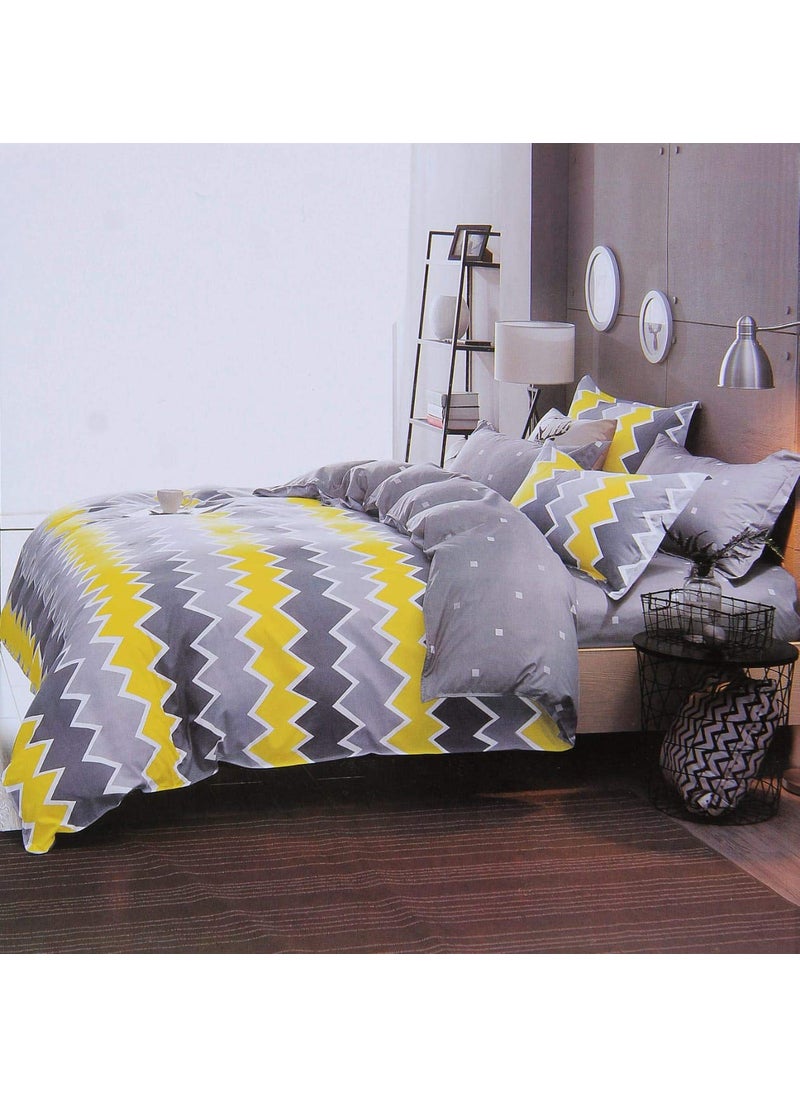 MORADO 3D Printed Glace Cotton 144 TC Double Bedsheet with 2 King Size Pillow Covers Yellow and Blue 90X90 Inches