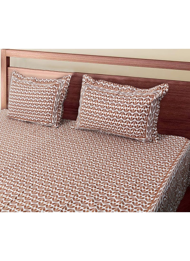 BRING FINE Pure Cotton Bedsheet 400 Thread Count Set of 3 JumboSuper King Size Celebration Simplicity Brown