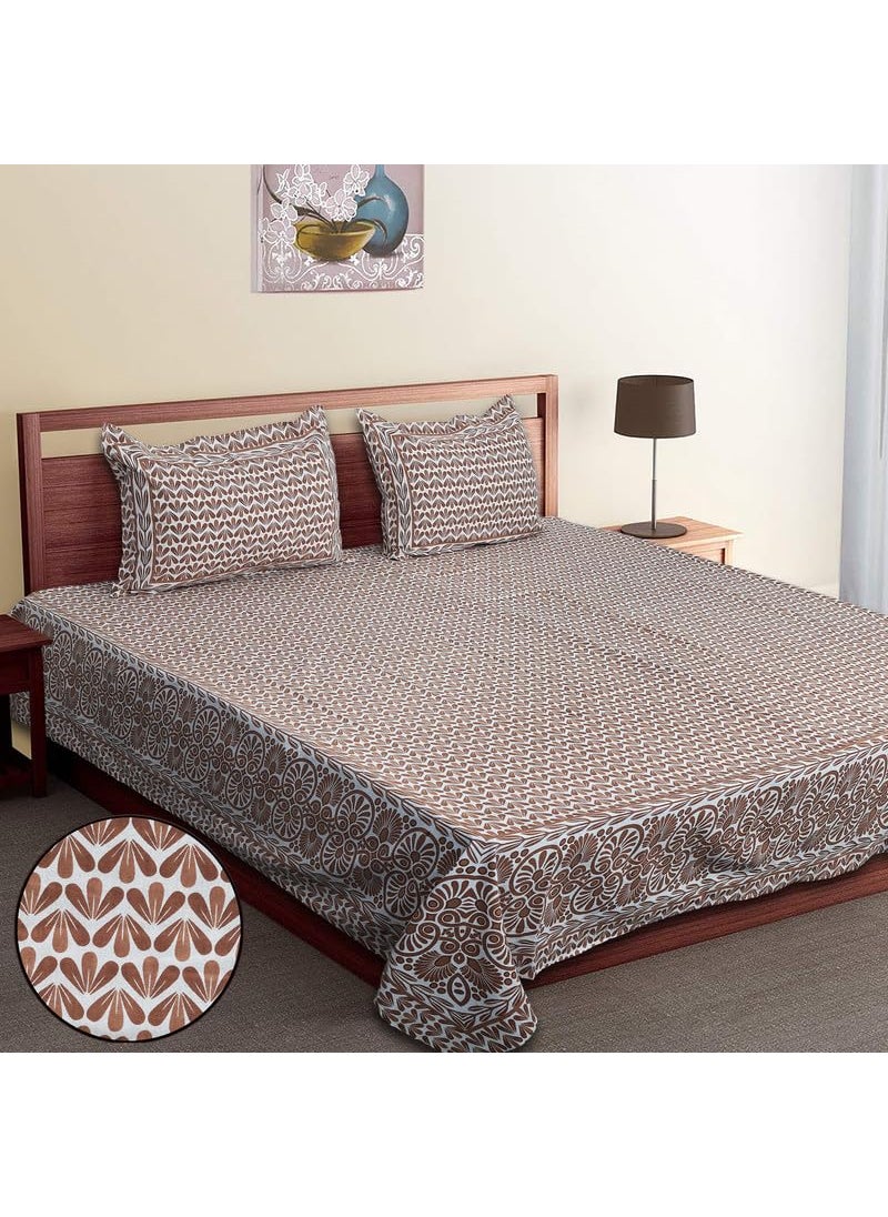 BRING FINE Pure Cotton Bedsheet 400 Thread Count Set of 3 JumboSuper King Size Celebration Simplicity Brown