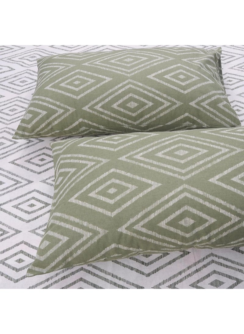 Huesland by Ahmedabad Cotton 144 TC Fitted Bedsheets Queen Size Cotton with 2 Pillow Covers 60 x 78 inches White Sage Green
