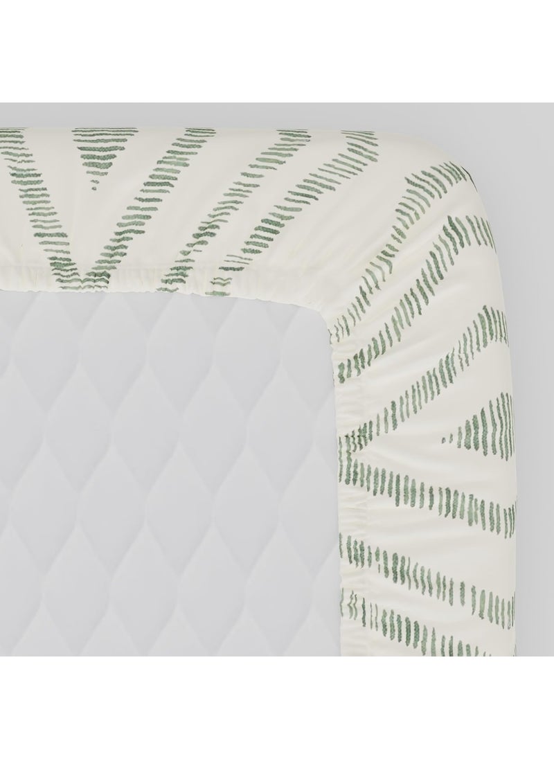 Huesland by Ahmedabad Cotton 144 TC Fitted Bedsheets Queen Size Cotton with 2 Pillow Covers 60 x 78 inches White Sage Green