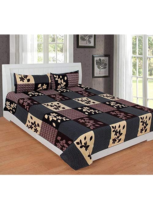 MORADO 3D Printed 144 TC Glace Cotton Double Bedsheet with 2 Pillow Covers Brown 90X90 Inches