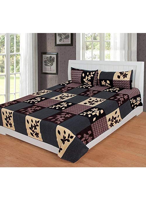 MORADO 3D Printed 144 TC Glace Cotton Double Bedsheet with 2 Pillow Covers Brown 90X90 Inches