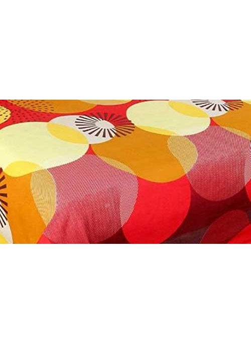 MORADO 3D Printed 144 TC Glace Cotton Double Bedsheet with 2 Pillow Covers Cream Red and Blue Circle 90X90 Inches