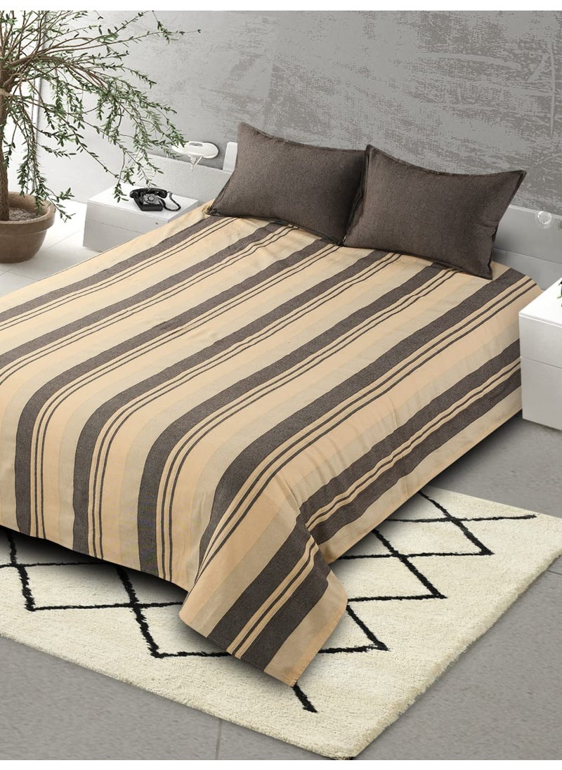 Saral Home Soft Cotton Striped Breathable Wrinkle Free Bedsheet for Double Bed 1 Queen Size Bedsheet with 2 Pillow Covers Brown 90X100