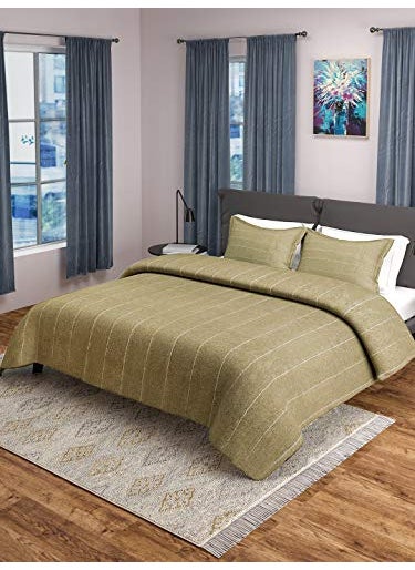 SARAL HOME EASY LIVING Cotton Striped Queen Size Bedsheet With 2 Pillow Covers Beige 90X100250 Tc