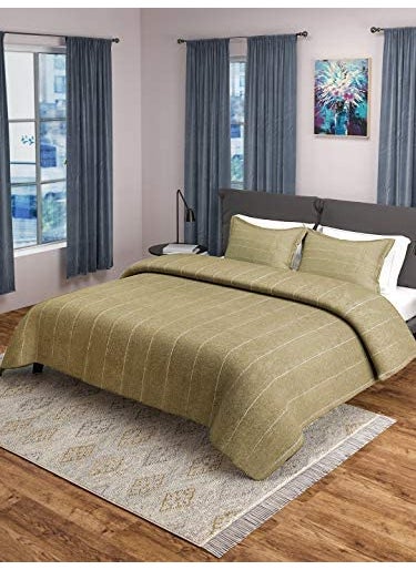 SARAL HOME EASY LIVING Cotton Striped Queen Size Bedsheet With 2 Pillow Covers Beige 90X100250 Tc