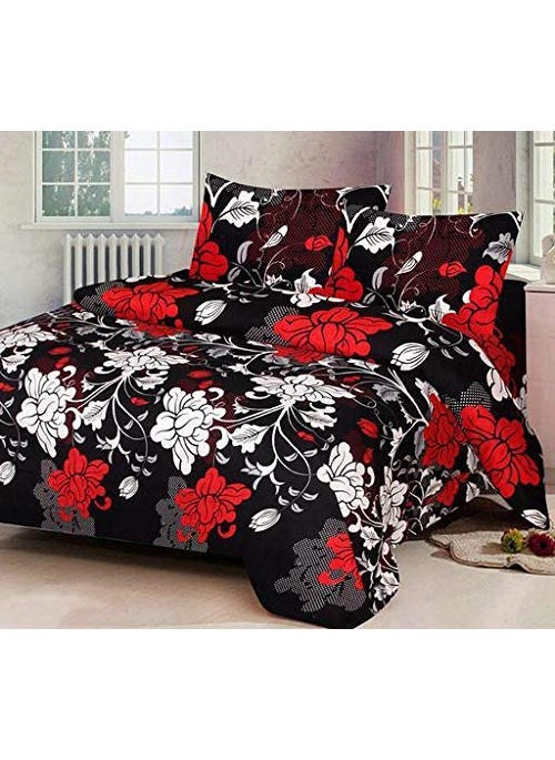 MORADO 3D Printed Glace Cotton 144 TC Double Bedsheet with 2 Pillow Covers 90X90 Inches Black Red