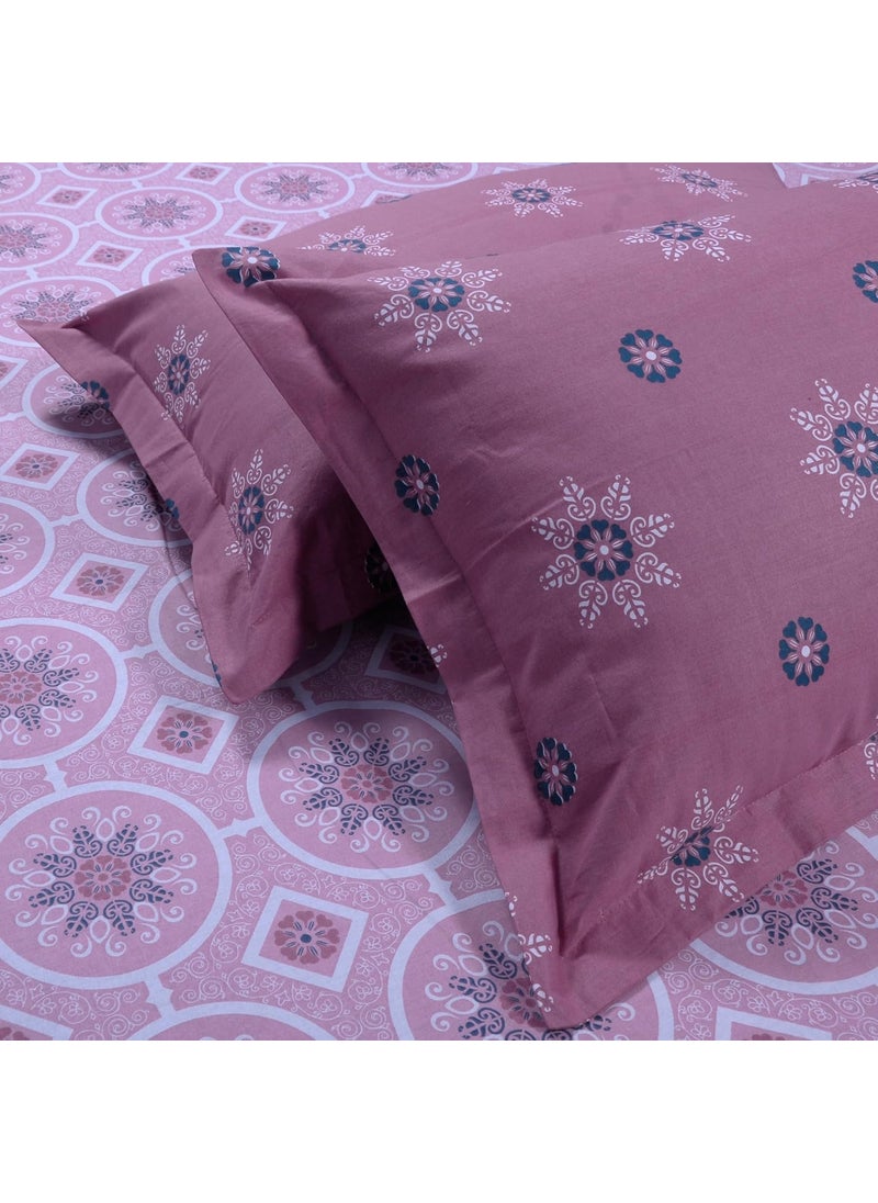 HUESLAND by Ahmedabad Cotton 144 TC Bed Sheet King Size Cotton with 2 Pillow Covers Mandala 108x108 inches Pink Magenta