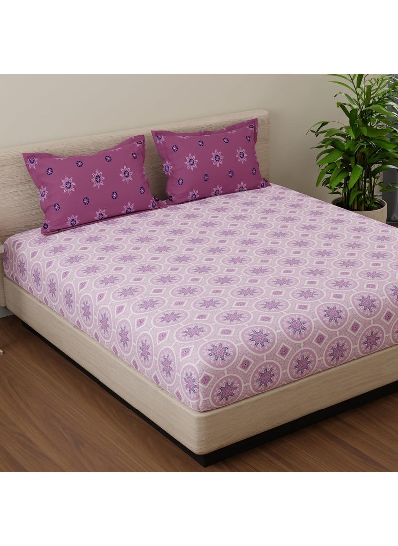 HUESLAND by Ahmedabad Cotton 144 TC Bed Sheet King Size Cotton with 2 Pillow Covers Mandala 108x108 inches Pink Magenta