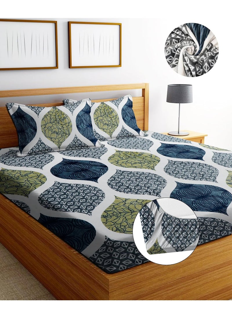 SHOMES Warm bedsheets for Double Bed Elastic Fitted Winter Bed Sheets for King Size Bed with 2 Pillow Covers Size 72 x 78 Inches Multi Color
