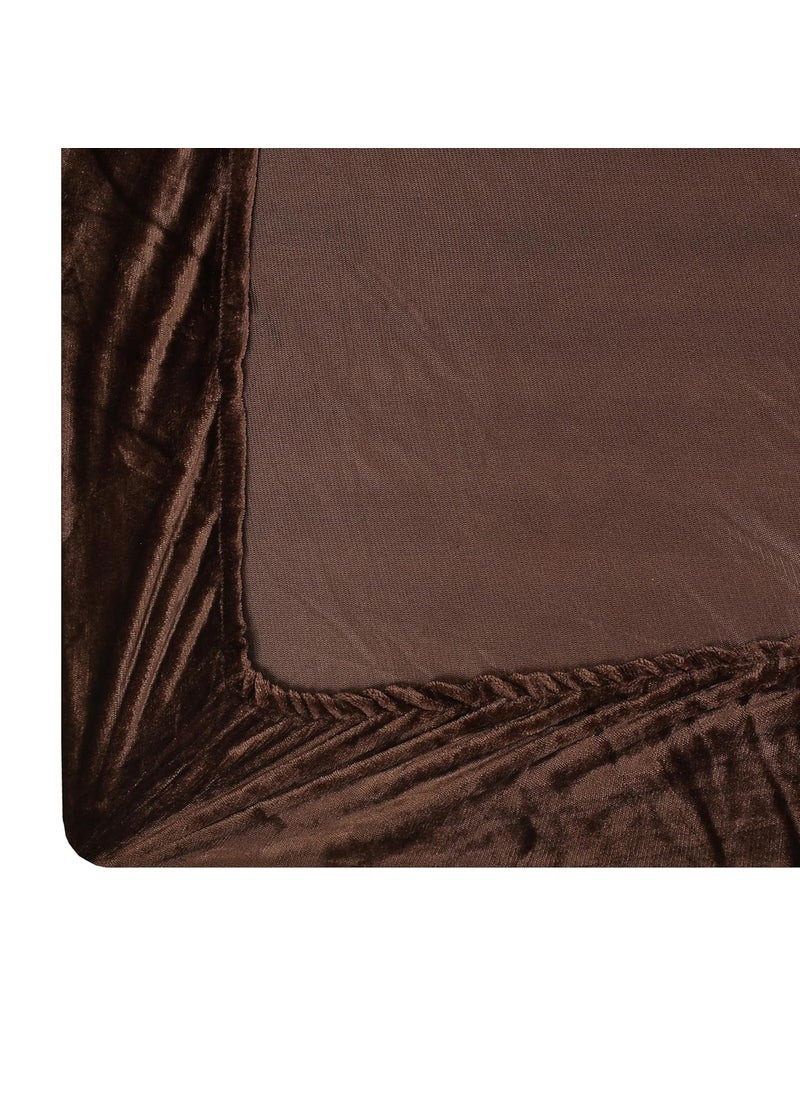 Real Dream Warm Bedsheet for Double Bed Elastic Velvet Warm Winter Solid Flannel Elastic Fitted Bedsheets for Double Bed King Size with 2 Pillow Covers Coffee King 72 x 78 x 8 Inches