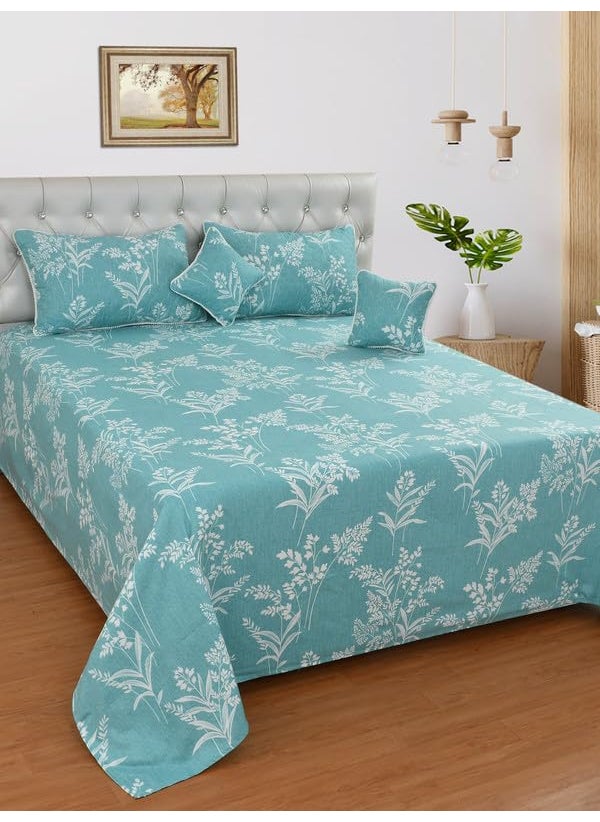 MORADO Glace Cotton 210 TC 5 Pcs Pom Pom Lace Bedding Set Double Bed Bedsheet with 2 Pillow Covers and 2 Pom Pom Lace Filled Cushions with Cushion Cover 90x100 Inches Green
