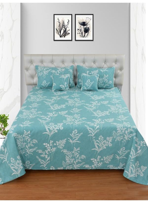 MORADO Glace Cotton 210 TC 5 Pcs Pom Pom Lace Bedding Set Double Bed Bedsheet with 2 Pillow Covers and 2 Pom Pom Lace Filled Cushions with Cushion Cover 90x100 Inches Green