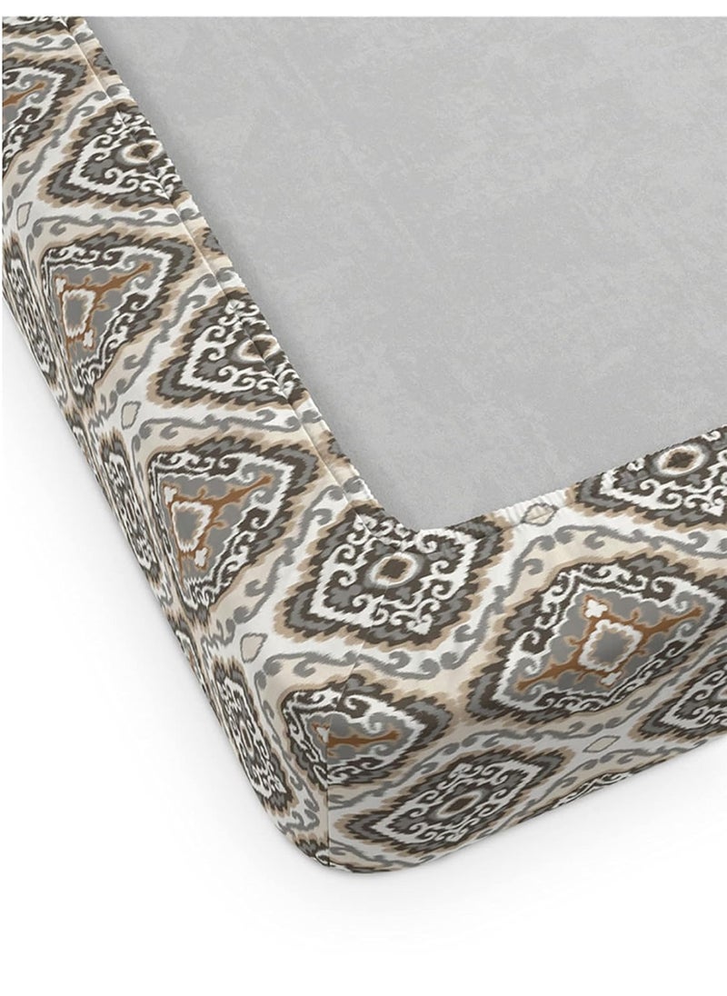 DDECOR Ethnic King Fitted Bedsheet with 2 Pillow Covers Graphite Grey