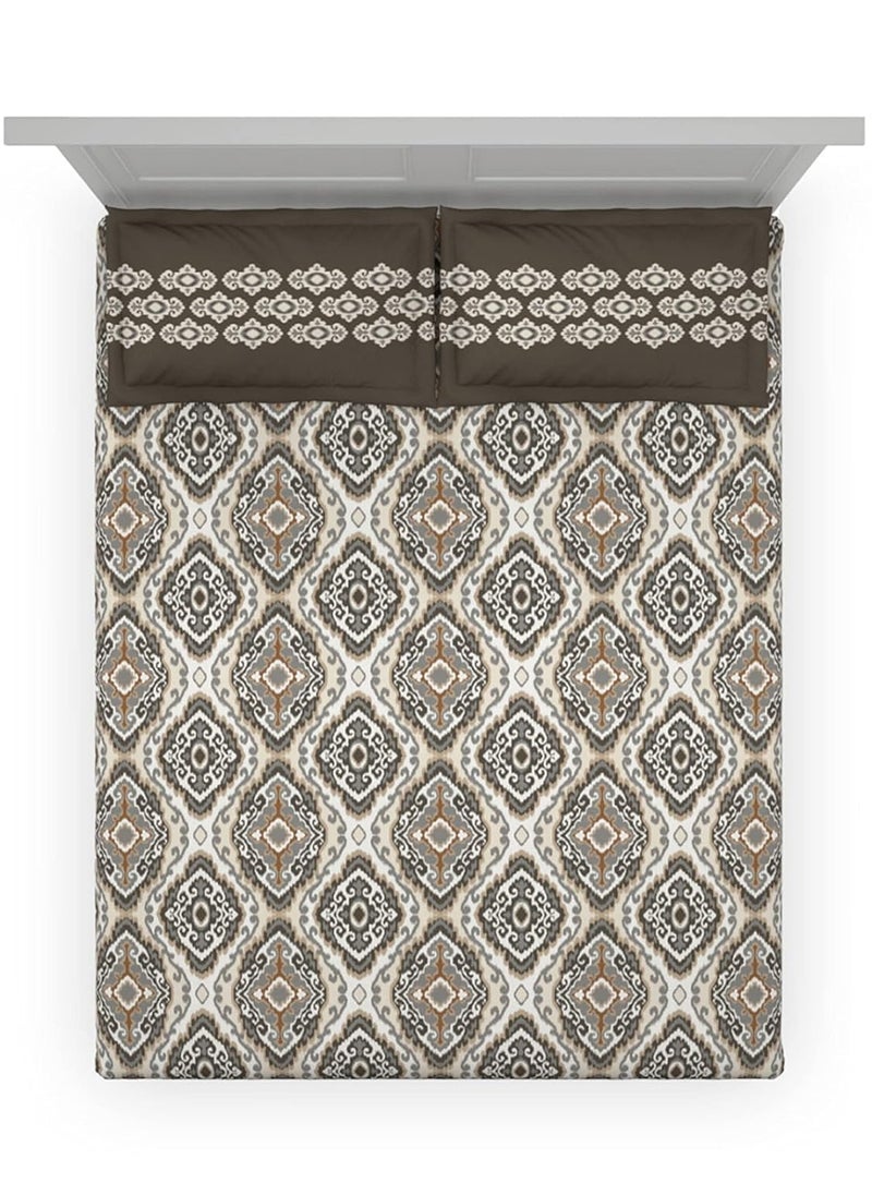 DDECOR Ethnic King Fitted Bedsheet with 2 Pillow Covers Graphite Grey