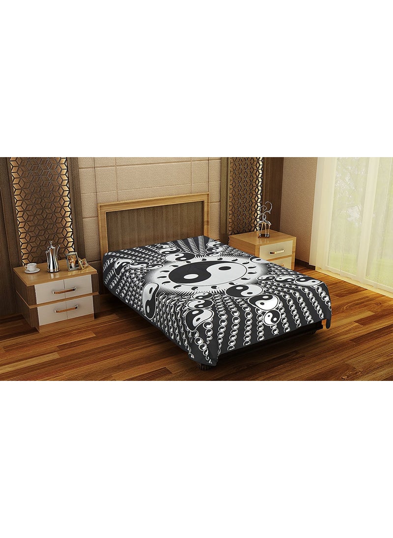 Lakshita Enterprises 100 Cotton Single Bedsheet Ying Yang Design King Size with 1 Pillow Cover