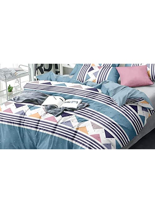 THE HOME STYLE Cotton Feel Glace Cotton Elastic Fitted Printed King Size Double Bed Bedsheet with 2 Pillow Cover78x72x8Fits Upto 8 Inches Mattress White Blue Double Bed