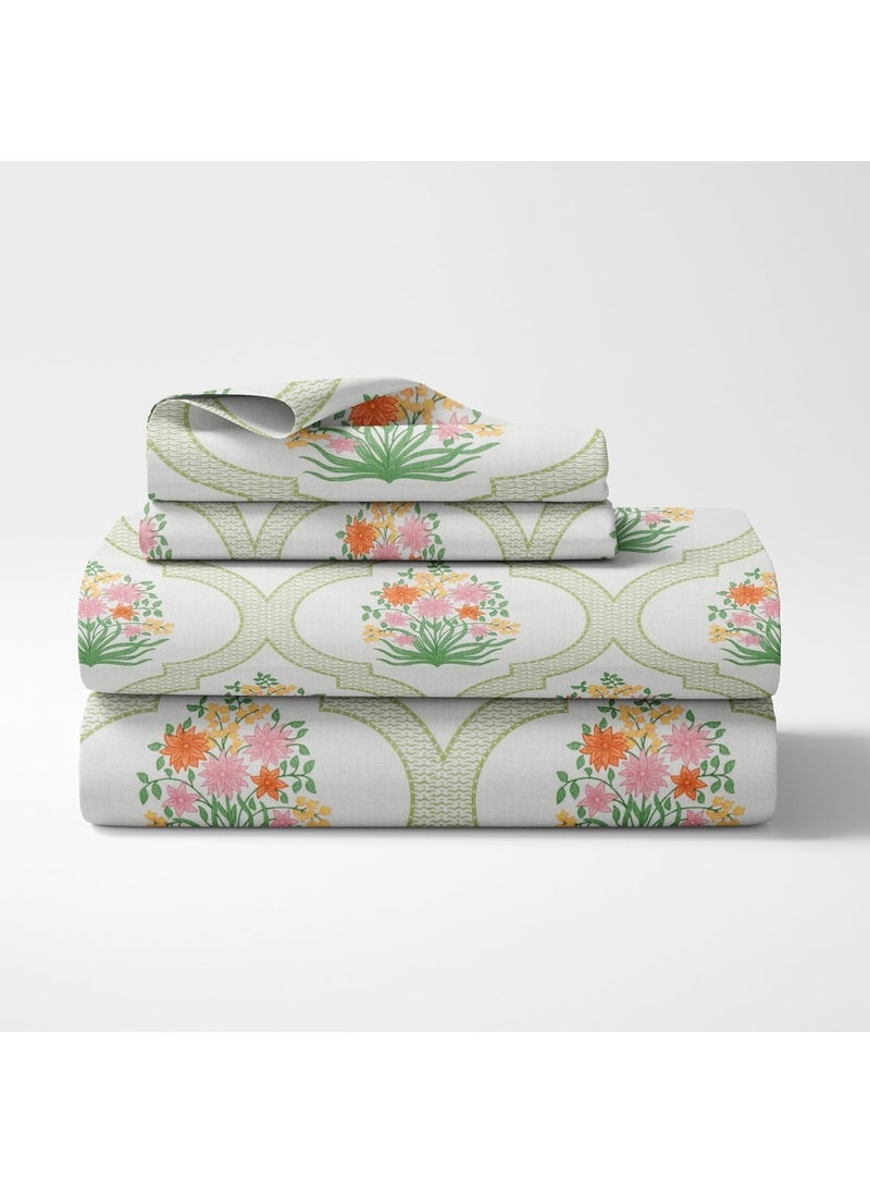 Haus Kinder Double Size Bedsheets for Bed 186 TC 100 Cotton Bed Sheet for Queen Size Bed with 2 Pillow Covers Bedsheet with Festive Floral Design