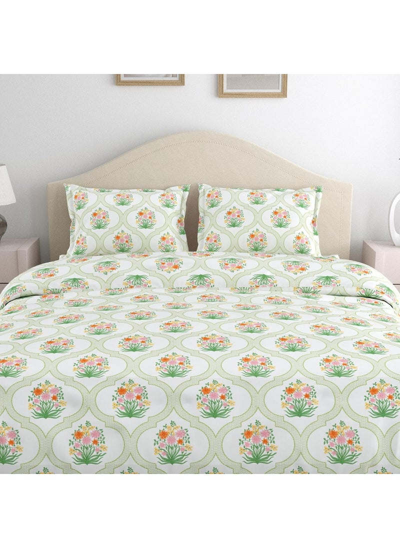 Haus Kinder Double Size Bedsheets for Bed 186 TC 100 Cotton Bed Sheet for Queen Size Bed with 2 Pillow Covers Bedsheet with Festive Floral Design
