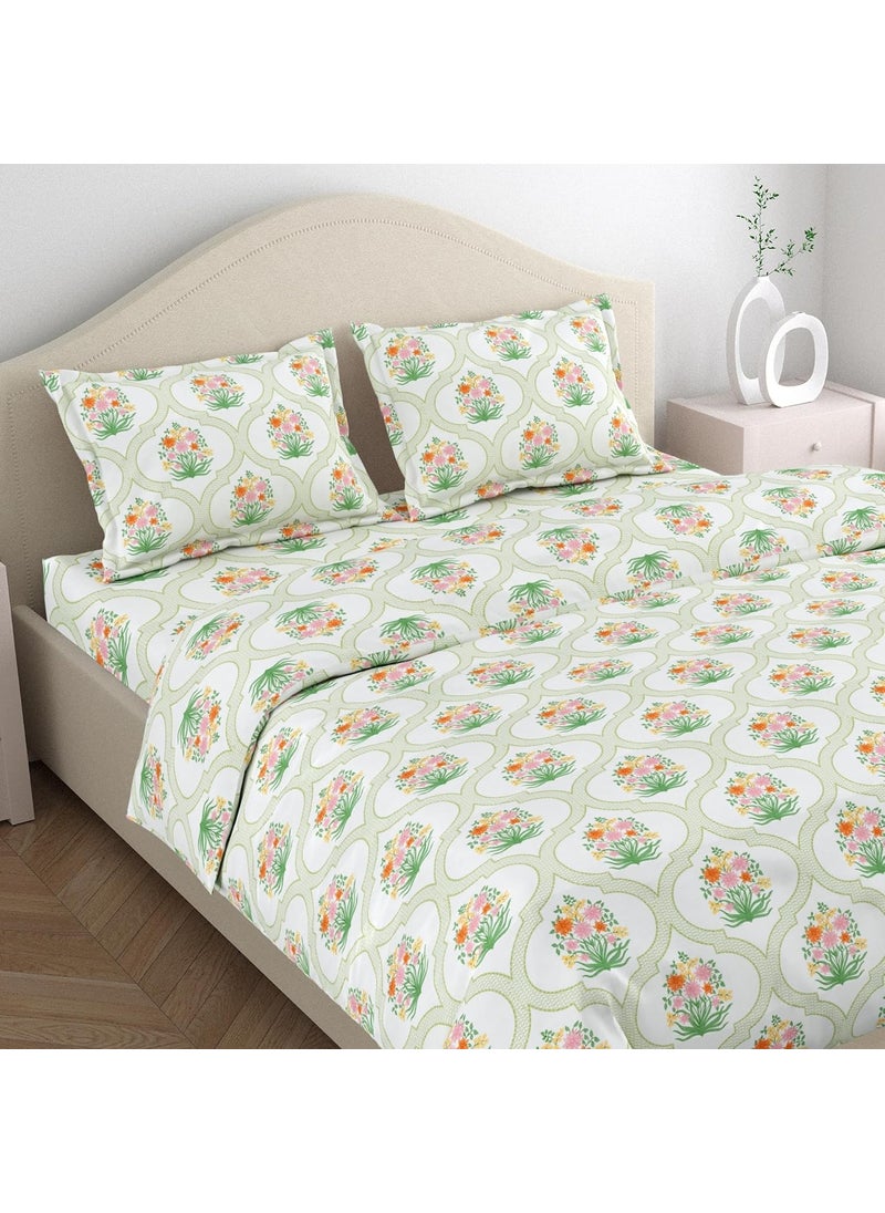 Haus Kinder Double Size Bedsheets for Bed 186 TC 100 Cotton Bed Sheet for Queen Size Bed with 2 Pillow Covers Bedsheet with Festive Floral Design